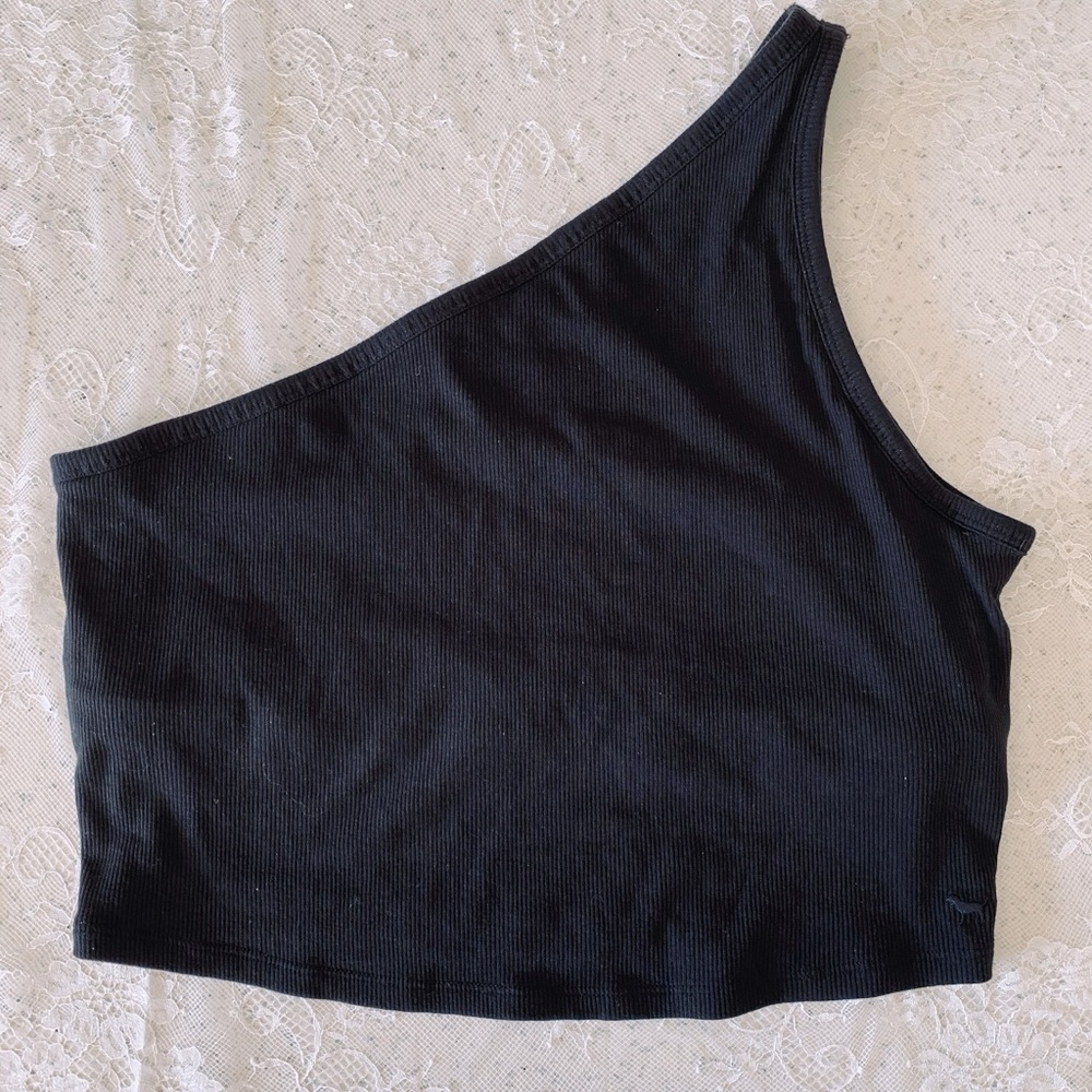 PINK Victoria's Secret Black Asymmetrical Crop Tank Top